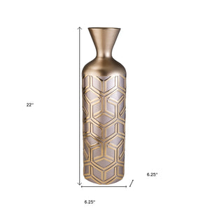 Homeroots 22" Rose Gold Geometric Cylinder Polyresin Floor Vase  Polyresin 468953