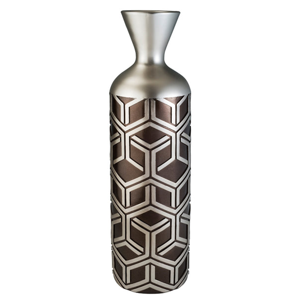 Homeroots 22" Brown And Silver Geometric Cylinder Polyresin Floor Vase  Polyresin 468954