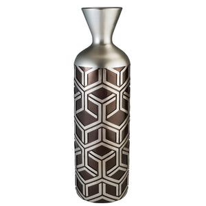 Homeroots 22" Brown And Silver Geometric Cylinder Polyresin Floor Vase  Polyresin 468954