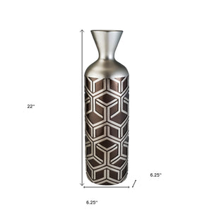 Homeroots 22" Brown And Silver Geometric Cylinder Polyresin Floor Vase  Polyresin 468954