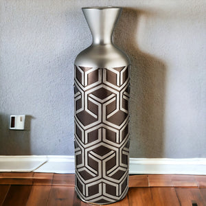 Homeroots 22" Brown And Silver Geometric Cylinder Polyresin Floor Vase  Polyresin 468954