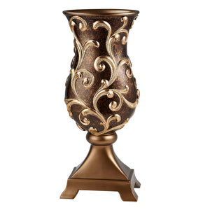 Homeroots 20" Espresso And Gold Floral Urn Polyresin Table Vase  Polyresin 468956