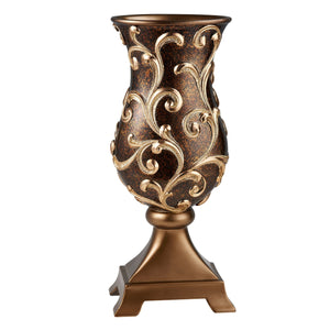 Homeroots 20" Espresso And Gold Floral Urn Polyresin Table Vase  Polyresin 468956