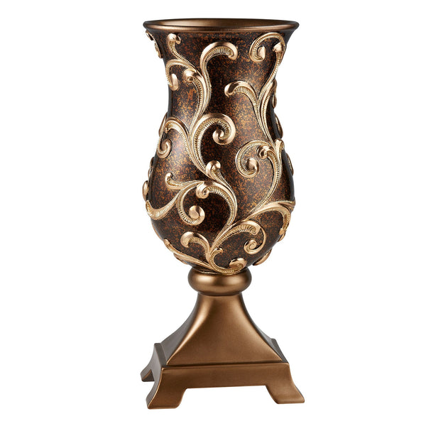 Homeroots 20" Espresso And Gold Floral Urn Polyresin Table Vase  Polyresin 468956