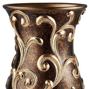 Homeroots 20" Espresso And Gold Floral Urn Polyresin Table Vase  Polyresin 468956