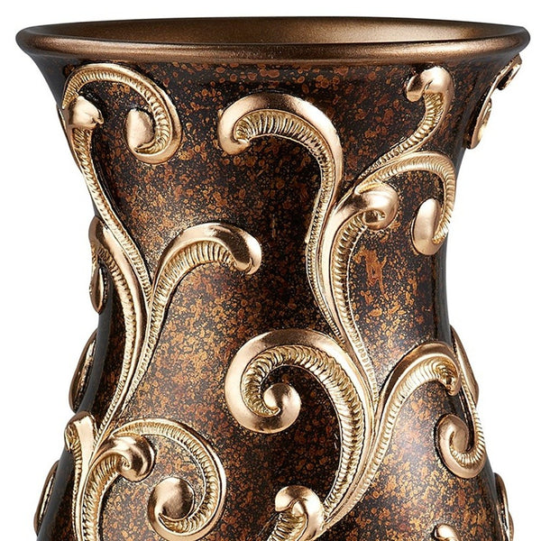 Homeroots 20" Espresso And Gold Floral Urn Polyresin Table Vase  Polyresin 468956