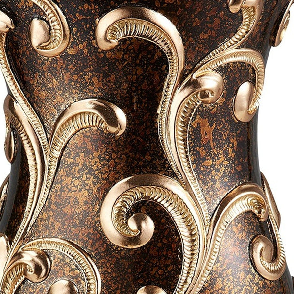 Homeroots 20" Espresso And Gold Floral Urn Polyresin Table Vase  Polyresin 468956