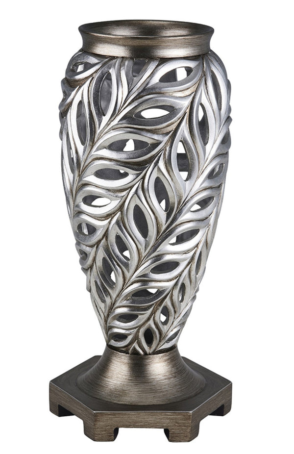 Homeroots 16" Gray And Silver Leaf Urn Polyresin Table Vase  Polyresin 468957