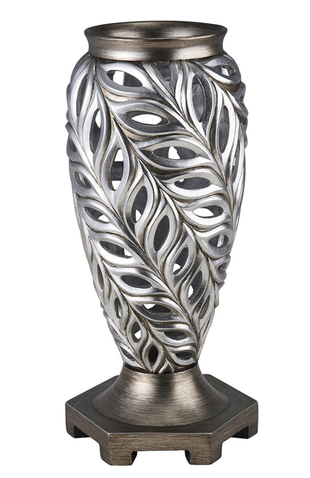 Homeroots 16" Gray And Silver Leaf Urn Polyresin Table Vase  Polyresin 468957