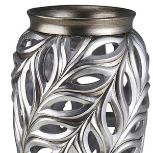 Homeroots 16" Gray And Silver Leaf Urn Polyresin Table Vase  Polyresin 468957