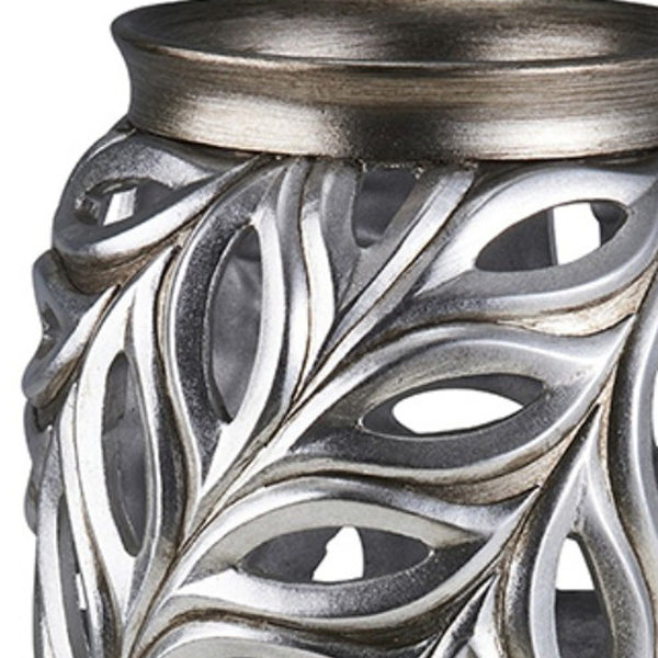 Homeroots 16" Gray And Silver Leaf Urn Polyresin Table Vase  Polyresin 468957
