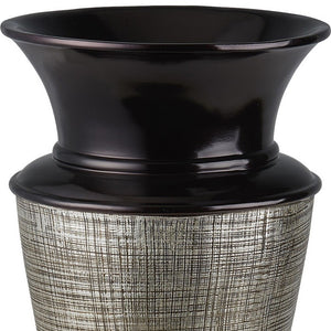 Homeroots 18" Espresso Silver And Gold Striped Urn Polyresin Table Vase  Polyresin 468958