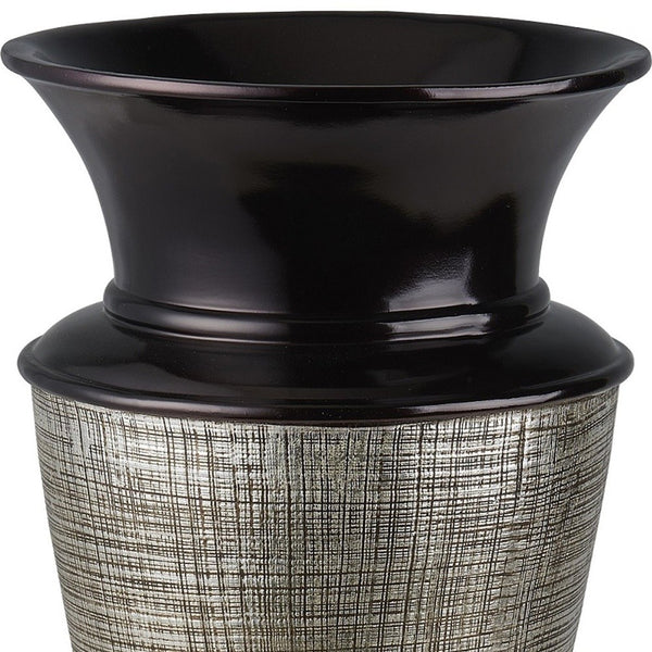 Homeroots 18" Espresso Silver And Gold Striped Urn Polyresin Table Vase  Polyresin 468958