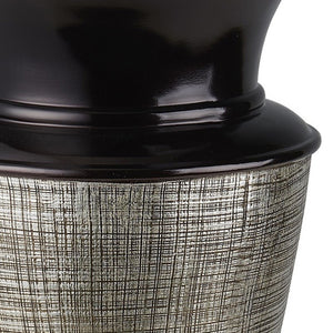 Homeroots 18" Espresso Silver And Gold Striped Urn Polyresin Table Vase  Polyresin 468958