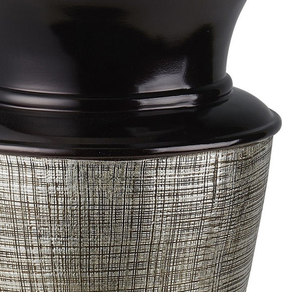 Homeroots 18" Espresso Silver And Gold Striped Urn Polyresin Table Vase  Polyresin 468958