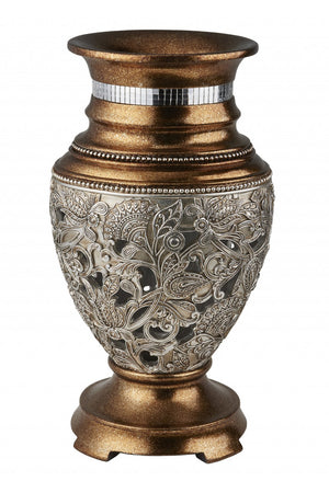 Homeroots 15" Gold And Silver Paisley Polyresin Round Urn Vase  Polyresin 468959