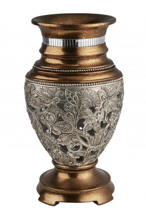 Homeroots 15" Gold And Silver Paisley Polyresin Round Urn Vase  Polyresin 468959