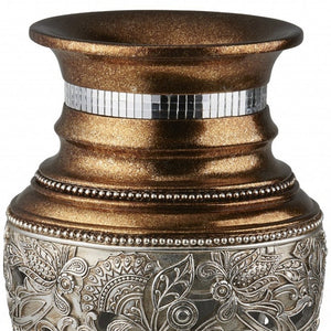 Homeroots 15" Gold And Silver Paisley Polyresin Round Urn Vase  Polyresin 468959