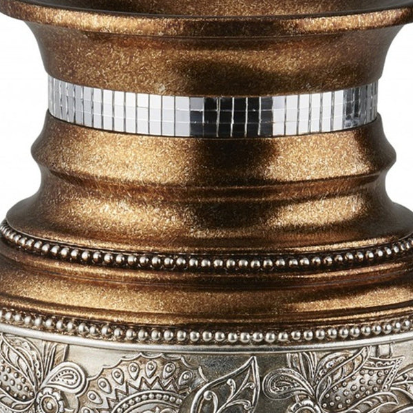 Homeroots 15" Gold And Silver Paisley Polyresin Round Urn Vase  Polyresin 468959