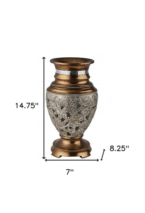 Homeroots 15" Gold And Silver Paisley Polyresin Round Urn Vase  Polyresin 468959
