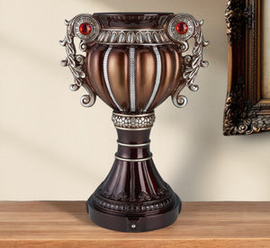 HomeRoots 18" Elegant Bronze & Silver Floral Urn - Hand-Finished Polyresin Table Vase for Chic Decor 468964