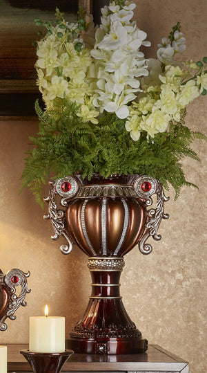 Homeroots 18" Bronze And Silver Floral Urn Polyresin Table Vase With Stones  Polyresin 468964