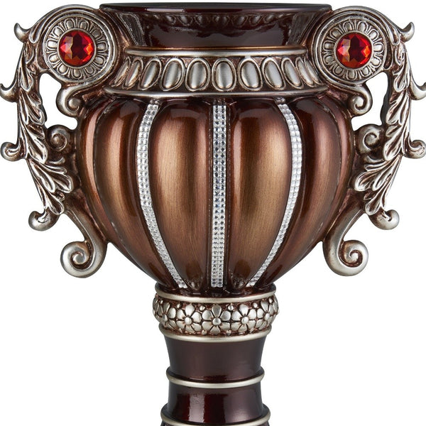 Homeroots 18" Bronze And Silver Floral Urn Polyresin Table Vase With Stones  Polyresin 468964