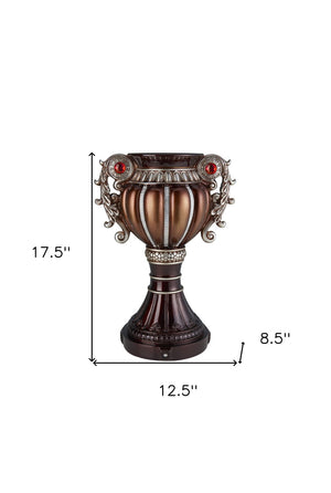 HomeRoots 18" Elegant Bronze & Silver Floral Urn - Hand-Finished Polyresin Table Vase for Chic Decor 468964
