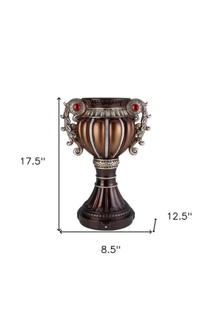 Homeroots 18" Bronze And Silver Floral Urn Polyresin Table Vase With Stones  Polyresin 468964