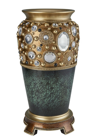Homeroots 16" Green And Gold Urn Polyresin Table Vase With Crystals  Polyresin 468965