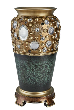 Homeroots 16" Green And Gold Urn Polyresin Table Vase With Crystals  Polyresin 468965