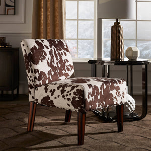 Devon Cowhide Print Accent Chair with Rubberwood Legs for Any Living Space