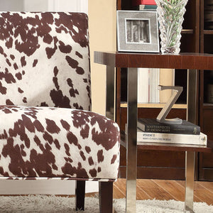 Devon Cowhide Print Accent Chair with Rubberwood Legs for Any Living Space