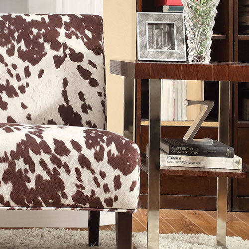 Devon Cowhide Print Accent Chair with Rubberwood Legs for Any Living Space