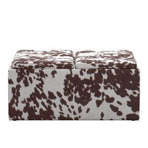 Novelia Faux Cowhide Storage Ottoman with Reversible Tray Lids on Casters