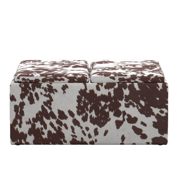 Novelia Faux Cowhide Storage Ottoman with Reversible Tray Lids on Casters