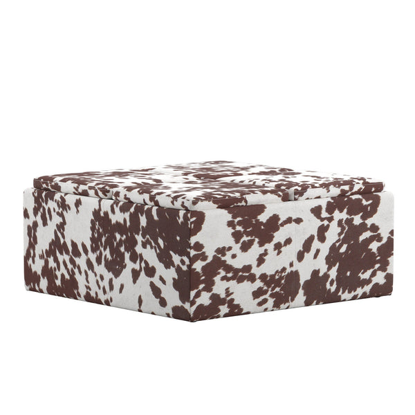 Novelia Faux Cowhide Storage Ottoman with Reversible Tray Lids on Casters