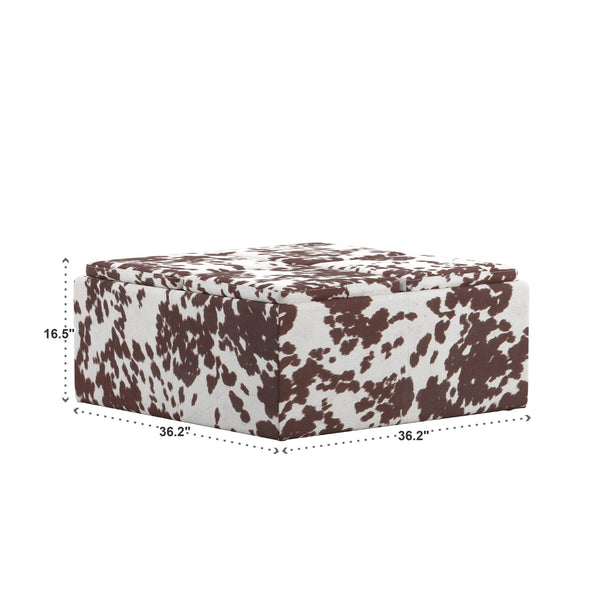 Novelia Faux Cowhide Storage Ottoman with Reversible Tray Lids on Casters