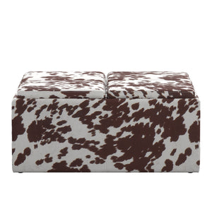 Novelia Faux Cowhide Storage Ottoman with Reversible Tray Lids on Casters