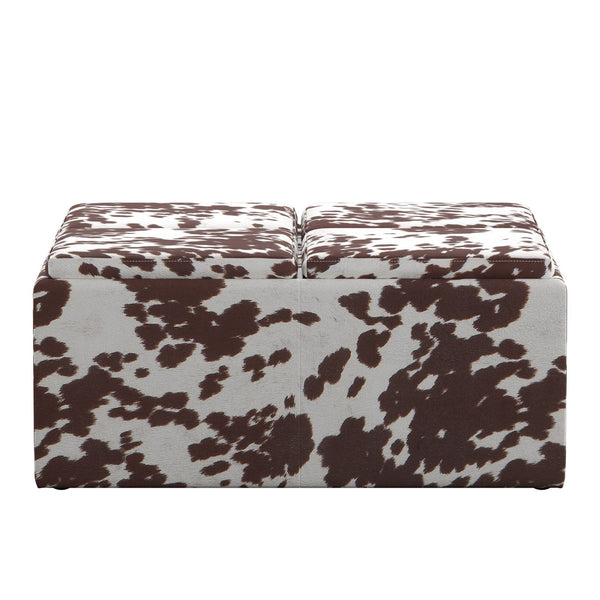 Novelia Faux Cowhide Storage Ottoman with Reversible Tray Lids on Casters
