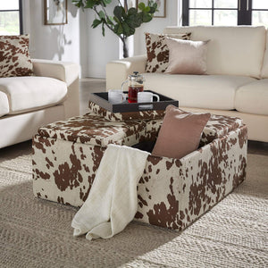 Novelia Faux Cowhide Storage Ottoman with Reversible Tray Lids on Casters