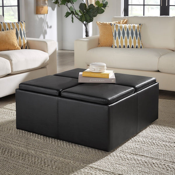 Novelia Upholstered Storage Ottoman with Reversible Tray Lids on Casters