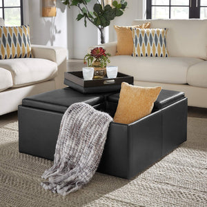Novelia Upholstered Storage Ottoman with Reversible Tray Lids on Casters