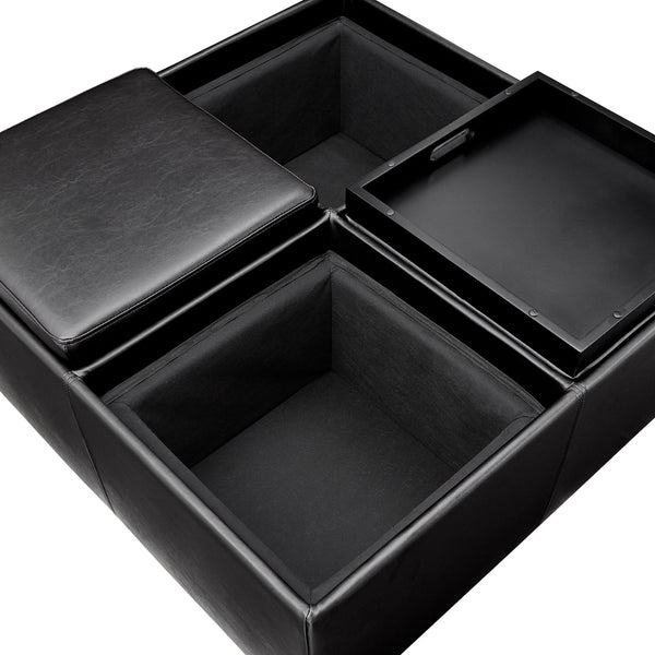 Novelia Upholstered Storage Ottoman with Reversible Tray Lids on Casters