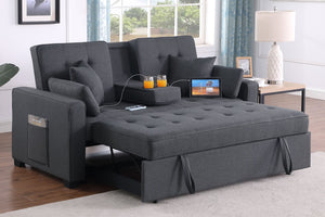 English Elm Cody Woven Fabric Sleeper Loveseat with Charging Console and Pocket Coil Support B061S00957