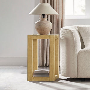 English Elm 14 Inch Two Tier Mdf End Table with Open Shelf for Bedroom or Living Room W2582P344515