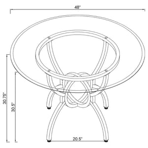 English Elm Marina Round Glass Top Dining Table with Sculptural Gunmetal Base Seats Four B062S01809