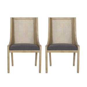 English Elm Dining Chair Set of 2 Rubberwood Cane Webbing Back Upholstered Farmhouse Style Charcoal N771P388970C