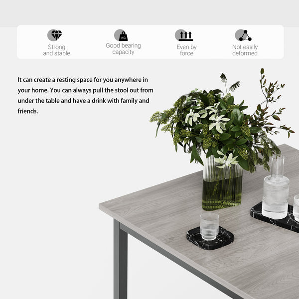 English Elm Bar Table Set With 2 Space-Saving Stools In Rustic Grey - Perfect For Small Spaces & Elegant Gatherings W3361P323436