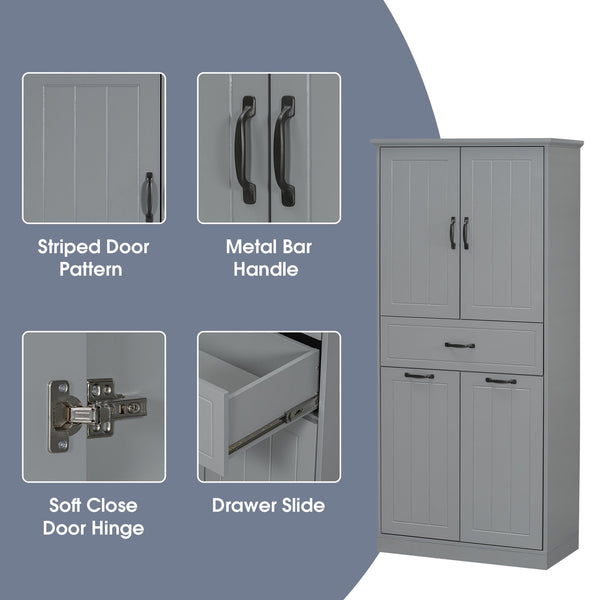 English Elm Christopher Knight Home® - Bathroom Storage Cabinet with Doors Drawer & Dual Laundry Baskets, MDF Build, Adjustable Shelf, Anti-Tip Device Grey N759P243350E